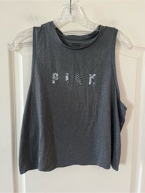 PINK Victoria's Secret Charcoal Gray Sleeveless Crop Tank Top Size Medium